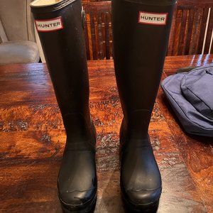 Hunter black tall rain boots, size 8